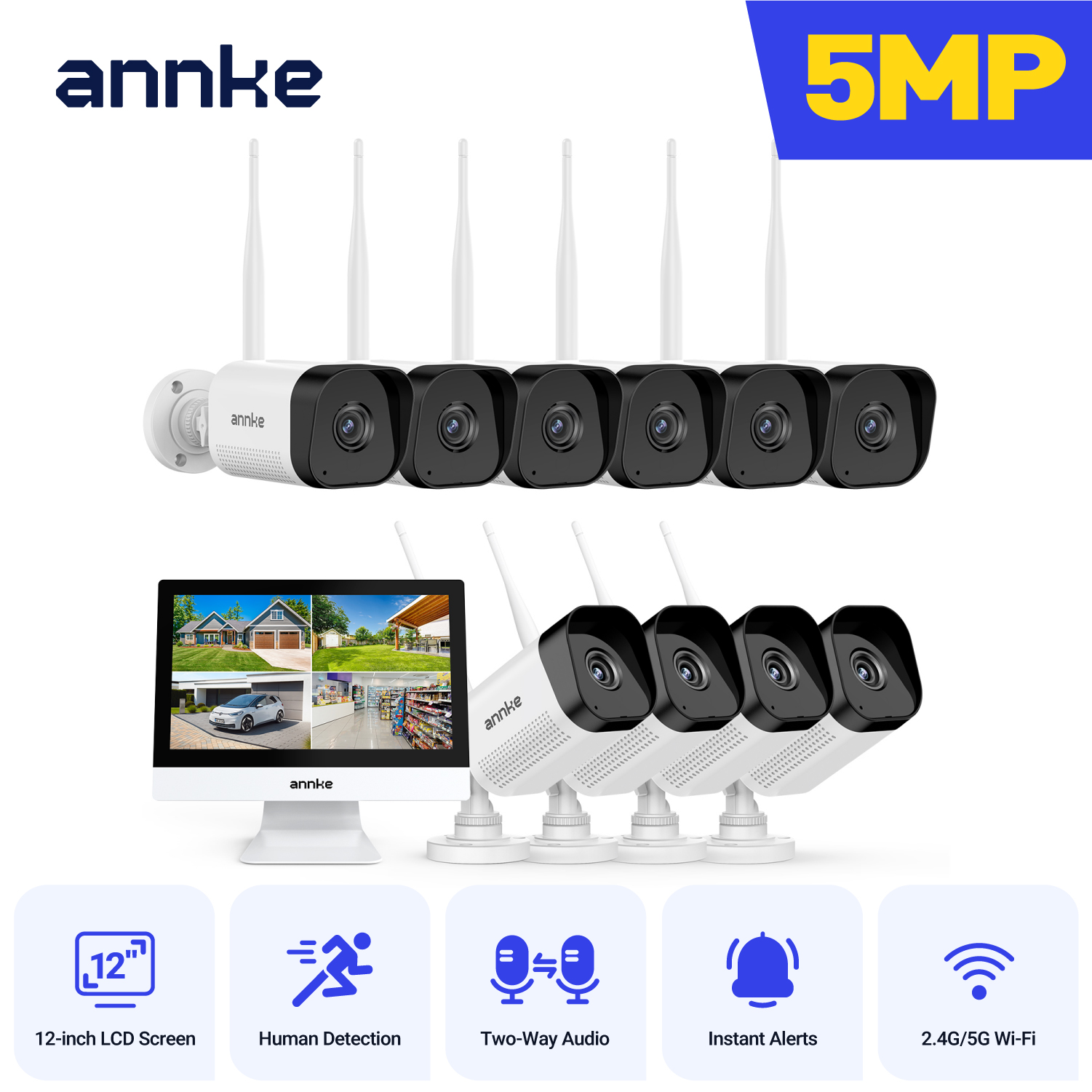 Home Security Monitoring System - ANNKE 5MP Wireless Security Cameras Kit
