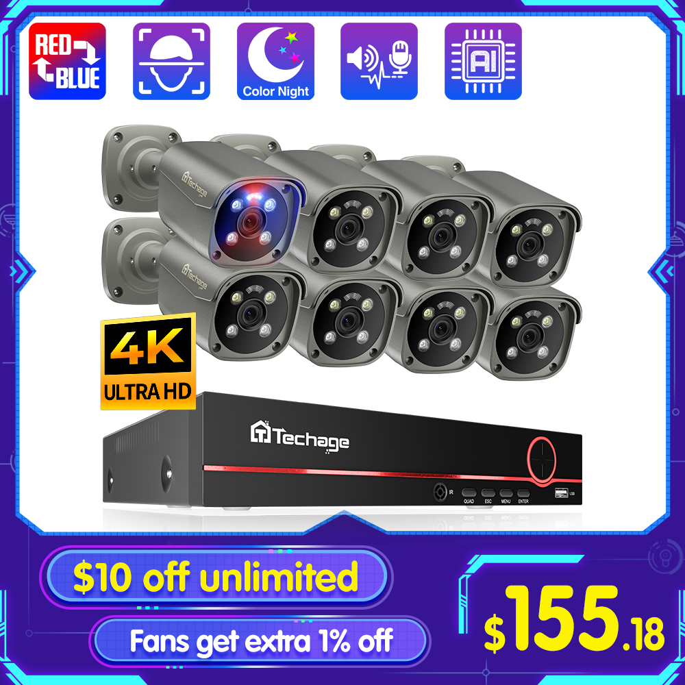 Techage H.265 8CH 5MP 8MP 4K P - Home Security Monitoring System ulasan dan harga