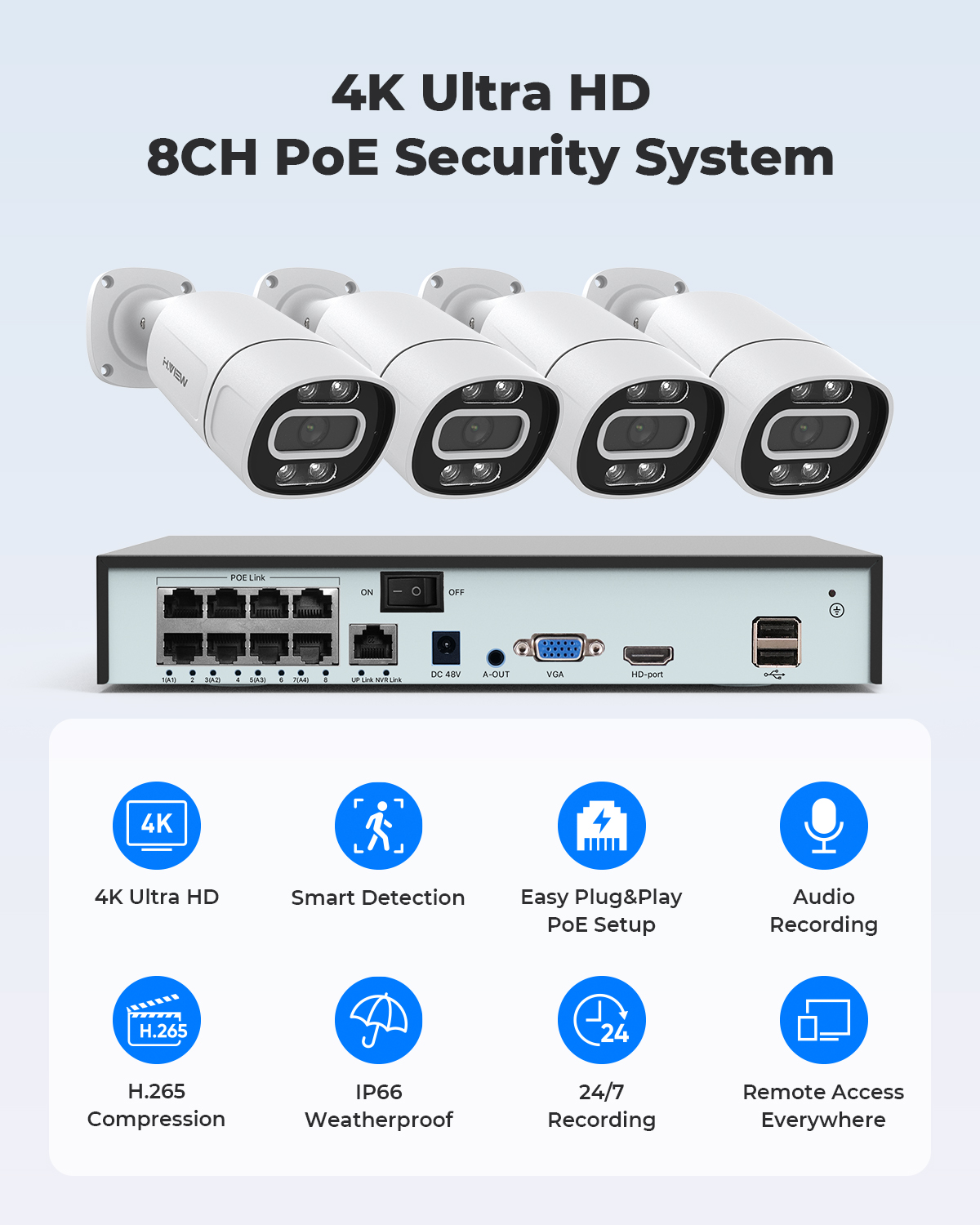 H.View 4K 5Mp 8Mp poe Cctv Sec - Home Security Network ulasan dan harga