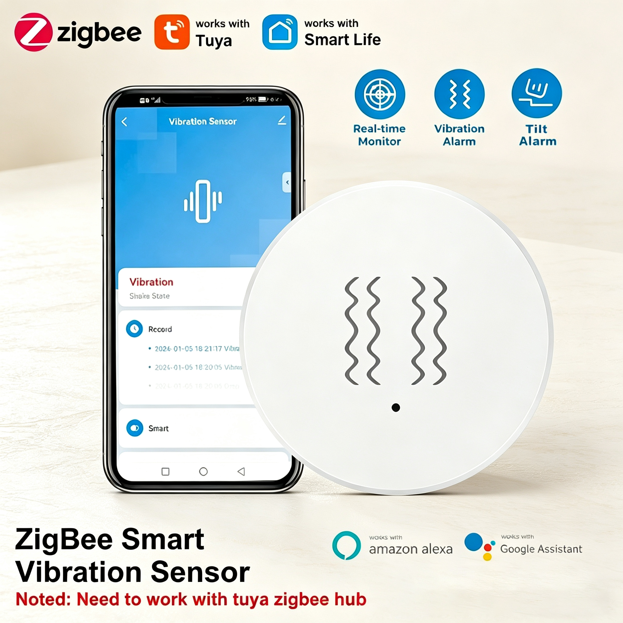 Tuya ZigBee Smart Vibration &  - Home Security Monitoring System ulasan dan harga