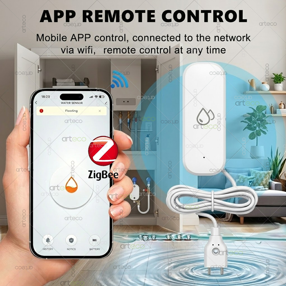 Zigbee Water Leak Detector Sma - Home Security Technology ulasan dan harga