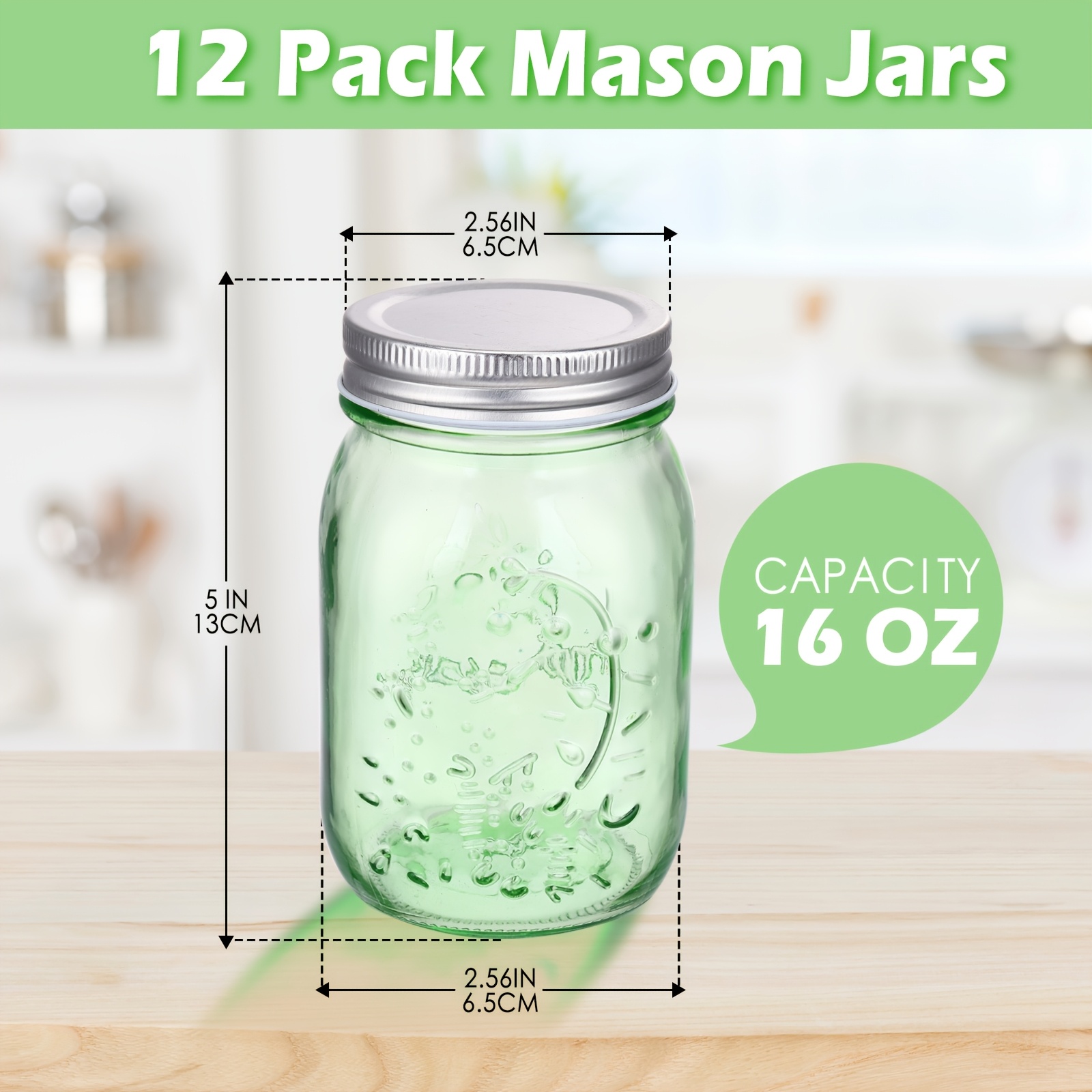 12-Pack 16oz Green Glass Mason - Home Security Project ulasan dan harga